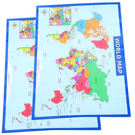 Gadpiparty 2 Pezzi Mappa Globale Per Bambina Da Parete Poster Resistente All'usura Poster Di Apprendimento Adatto Per Casa Asili Scuole Camerette e Spazi Desiderati