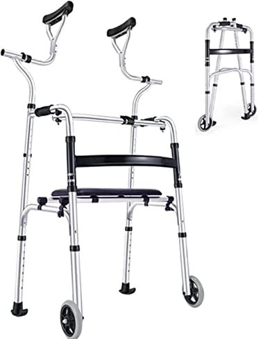 Deambulatori Deambulatore Rollator Pieghevole Leggero Da Viaggio Con Telaio Regolabile In Altezza, 4 Ruote Con Bracciolo Di Supporto Adatto A Persone Di 145-185 Cm