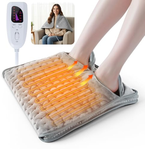 Qoosea Manta Eléctrica Pies con Cremallera - 6 Temperaturas, 4 Temporizadores, Seguridad - Lavable a Máquina para Hogar, Oficina, Pies Fríos y Artritis