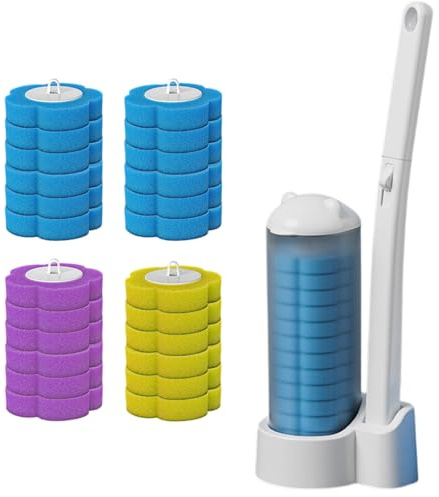 Scopino Bagno WC Monouso con Detergente, Set Accessori Spazzolone Bagno Usa e Getta Igienico Toilet Brush Senza Contatto Pulizia Scopettino WC Include 30 Ricambi, Bianco