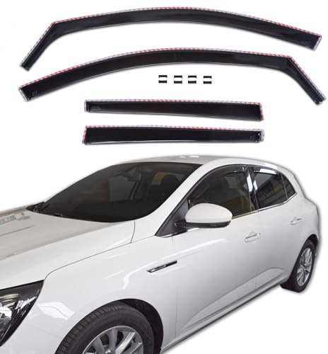 J&J AUTOMOTIVE GD Déflecteurs d'air et de Vent pour Renault Megane 4 2016-2024 Liftback, Teintés, Avant et Arrière, Aérodynamique