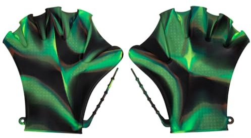 DIYEAH Paletas de Natación de Silicona Ajustables, Guantes de Piscina Resistentes al Agua, Manoplas Auxiliares para Entrenamiento y Actividades Acuáticas, Talla Única, Color Verde Rana,