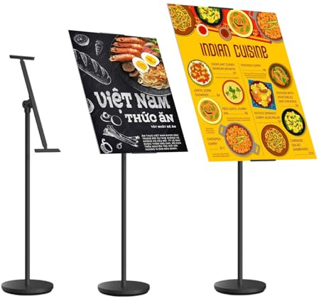 KEBMCHN Supporto per poster regolabile,Espositore poster alluminio, Leggio menu esterno, Supporto poster esterno resistente al vento, Pannello regolabile in altezza 23.62-39.37pollice (nero)