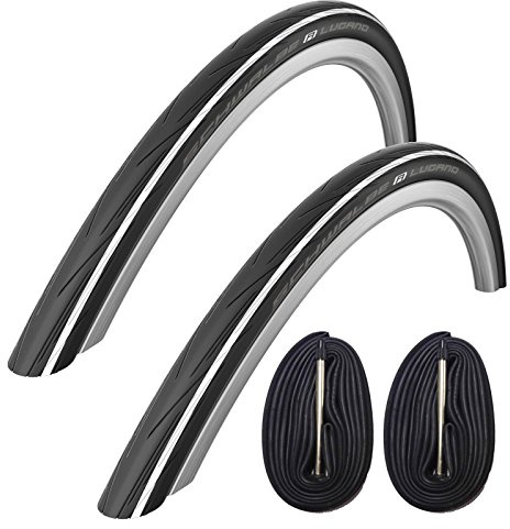2x Schwalbe Lugano 700c x 25 Road Racing Bike Tyres & 60mm Presta Tubes - White