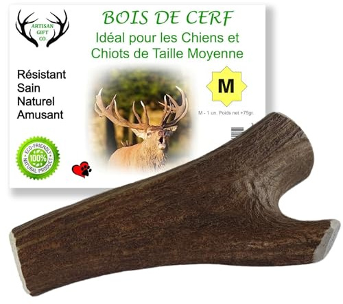 ARTISAN GIFT CO Corno di Cervo per Cani, Osso di Cervo per Cani e Cuccioli, Masticativo Naturale Resistente, M - 1u.