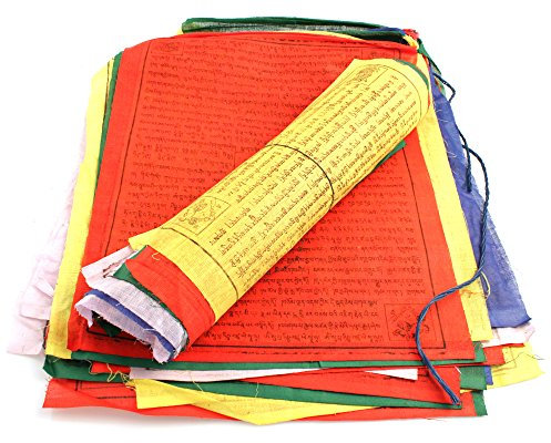 YAKEBA | Tibetische Gebetsfahne - 12,00 Meter | 35 Fähnchen (je 32x38cm) | 100% Baumwolle | Traditioneller Holzmodeldruck