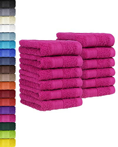 12 TLG. Gästetuch Set in vielen Farben 100% Baumwolle 12er Pack Gästetücher 30x50 cm Pink