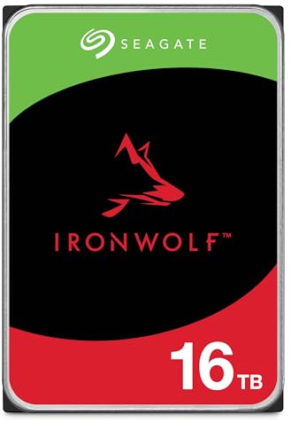 Seagate IronWolf, 16 TB, NAS, Internal Hard Drive, CMR, 3.5 Inch, SATA, 6GB/s, 5,400 RPM, 256MB Cache, for RAID Network Attached Storage, 3 year Rescue Services (ST16000VN001)