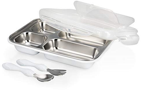 Nuby Insulated Stainless Steel Travel Lunch Box with Fork, Spoon & Lid, White