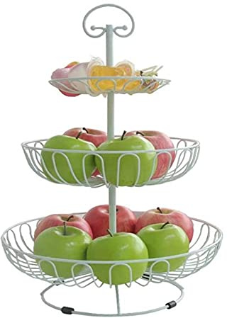 YRHH Fruit Etagere Metal Fruit Bowl 3 Tier Fruit Bowl Decorative Fruit Basket for The Kitchen Living Room Sorting Out Fruit-Weiß