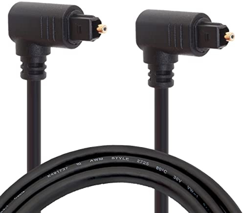 Right Angle Optical Fibre Cable, Dual 90 Degree Audio Toslink Cord for Blu-Ray Player, Soundbar, HDTV, PS3/PS4, Xbox,TV, DVD, Speaker (2 Meter / 6.6 Ft)