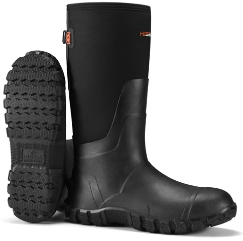HISEA Upgraded Rain Boots for Men, Waterproof Insulated Rubber Neoprene Boots with Steel Shank, Durable Anti-Slip Outdoor Work Boots for Hunting Gardening Farming Fishing Mud Working, Adjustable Calf,