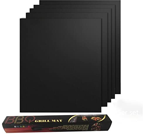 QHT BBQ Grillmatte,5er Set 40x33CM grillmatte für gasgrill Antihaft Teflon Grillmatten Wiederverwendbar, für Gasgrill und Holzkohle I Perfekte Alternative zur Grillplatte für bis 260°C/500℉