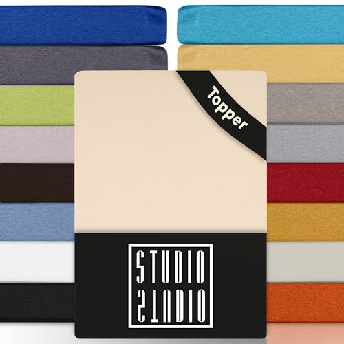 STUDIO Basic Topper Spannbettlaken 180x200cm – Jersey-Spannbetttuch aus 100 % gekämmter Baumwolle – Creme – bügelfrei, elastisch & Oeko-TEX Zertifiziert – für Topper 4–14 cm