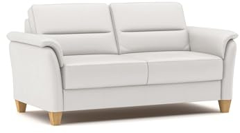 CAVADORE Leder 3er-Sofa Palera / Landhaus-Couch mit Federkern + massiven Holzfüßen / 179 x 89 x 89 / Leder Weiß