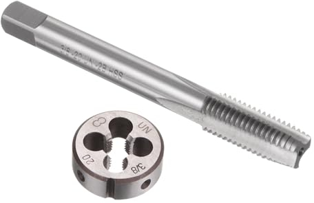 QUARKZMAN 2-teiliges Gewindebohrer- und Schneideisen-Set, 3/8-20 UNF Gewindebohrer & Rundschneideisen, Gewindeschneidwerkzeug-Set für Muttern, Schrauben und Gewindereparatur