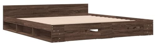 vidaXL Bettgestell, Bett mit Schubladen für Schlafzimmer, Bettrahmen mit Lattenrost, Schlafzimmerbett Doppelbett, Braun Eichen-Optik 180x200cm Holzwerkstoff