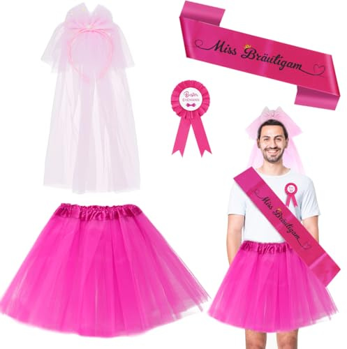 Augesak Disfraz Despedida Soltero, Disfraz de JGA para Hombre, Accesorios Despedida Soltero con Tutú Rosa Insignia Velo, Disfraces de Hombre JGA, Ideas para Fiestas de Escenario, Accesorios, Regalos
