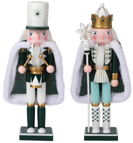 Auluda Figurines casse-noisette, Collection de figurines de décoration de Noël, Ornement décoratif en bois pour les fêtes, Ensemble cadeau décoratif (Noir et blanc 2)