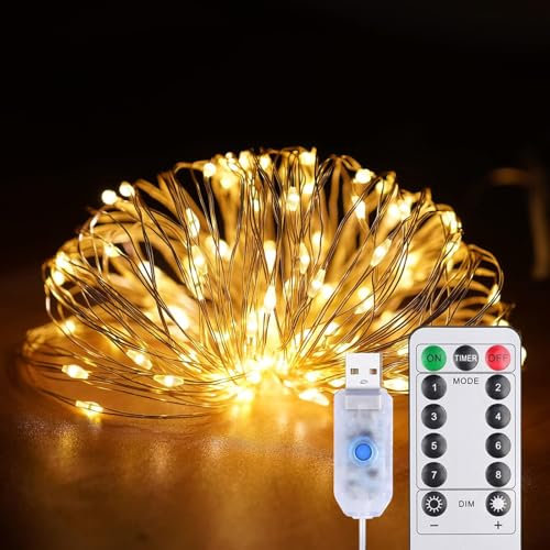 Luci Stringa LED, 5M 50 LED Catena Luminosa con 8 Modalità Lucine Led Decorative, Luci Natale Impermeabile per Interni e Esterni, Camere da Letto, Giardino, Matrimonio, Albero (1 Pezzi Bianco caldo)