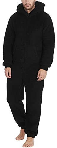 YOSUWOAI Combinaison pour homme Teddy Fleece Onesie Pyjama Combinaison moelleuse et douce Pyjama de nuit Vêtement de détente chaud et câlin en peluche Pyjama d'hiver confortable Long costume de loisir