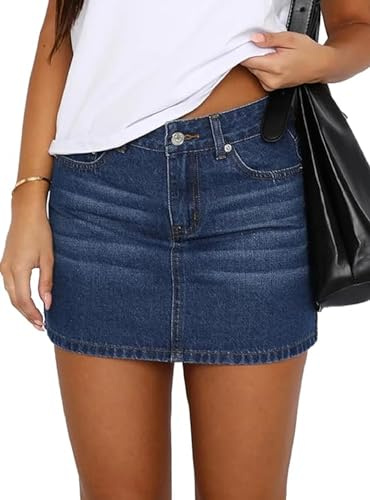 Betrodi Women Blue Denim Mini Skirt - Low Rise Casual Stretch Bodycon Micro Cargo with Pockets