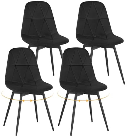Lestarain Matrumsstolar, vridbara, set om 4, snurrstol, köksstol, stoppstol, sammetsköksstolar med vadderad sits, ergonomisk design, för matsal/vardagsrum/kök/sovrum, svart