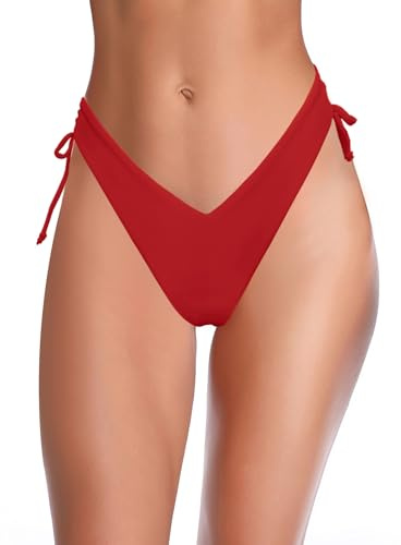SHEKINI Costume da bagno da donna a taglio alto brasiliano tanga slip bikini costume da bagno estivo a taglio alto perizoma slip da bagno, Colore: rosso, S