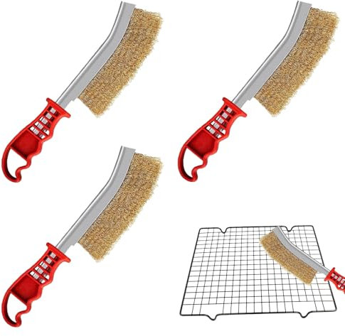 3 Stück Messingbürste Grill,Grillbürste Messing,Handdrahtbürstensatz Edelstahlbürste,Handdrahtbürste,Mit Gebogener Kunststoffgriff Für Die Reinigung Von Schweißschlacken Und Rost Grillrückstände.