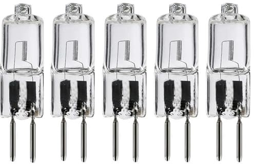 UGEFKMQ 5PCS Lampadina Alogena G5.3 20W 12V Mini Faretto Lampadine Capsula Trasparente Lampadina G5.3 50W Lampada Alogena GU5.3 base a doppio ago Bianco Caldo 100W