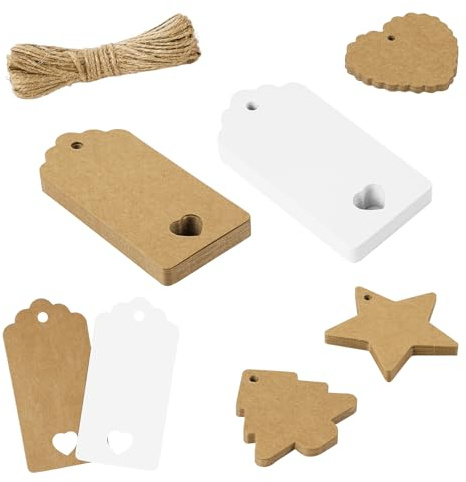 Flintronic Brown Gift Tags, 60PCS Kraft Paper Tags with String | Blank Price Tag, Large Gift Labels for Wedding Favors, Christmas, Valentine's Day, Birthday, Halloween, Thanksgiving (Set A)