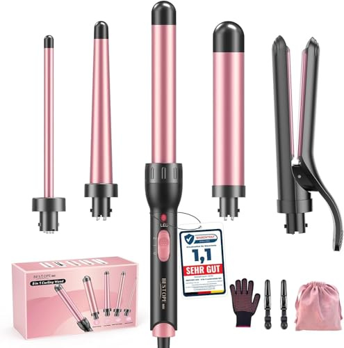 5 in 1 Keramik Lockenstab mit Glätteisen - BESTOPE MIX Lockenstab Set mit Verschiedenen Aufsätzen für Große und Kleine Locken, 10-32mm Schnellaufheizung 2 Einstellbare Temperatur für Lange kurze Haare