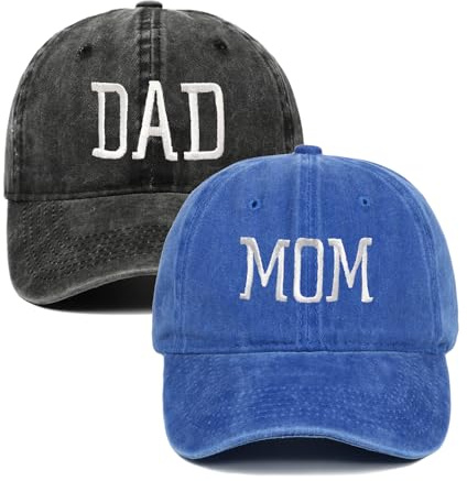 YUSENGMOO 2 Casquettes de Baseball Unisexes Dad MOM en Pur Coton | Cadeaux pour les nouveaux parents et les couples, casquettes unisexes, unies, cadeaux de fête, brodées, cadeau