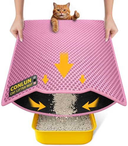 Conlun Tapis de Litière Chat 58x42cm, Double Couche Nid d'Abeille, Imperméable et Lavable, Antidérapant, Résistant à l'Urin Tapis de Litière pour Chat, Rose