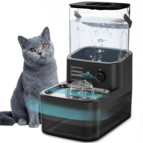 Filterless Cat Water Fountain 3L, Wireless Motion Sensor Cat Water Fountain with 4000mAh Battery, Stainless Steel Cat Bowls, Water Fountain Separate Tanks, Quiet