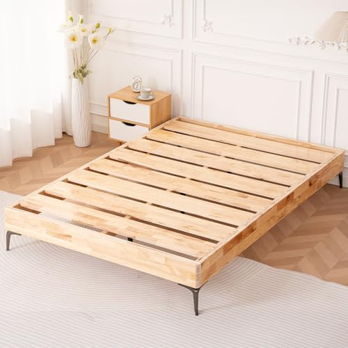 Cama 140 x 190 con Somier de Madera y Pino Macizo, Láminas de 20 mm, Cama de 2 Personas, Espacio de Almacenamiento Debajo, Fácil de Montar, Estilo Moderno