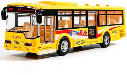 Spiritzohic Bus Car, Bus Model Car Play Vehicles Pull Back Vehicle Alloy Diecast Vehicles Mould Pull-Back Buss Play Vehicle with Lights and Sounds City Cars Model Gift for Birthday Carnival(Yellow)