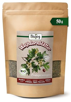 Biojoy Ekologiska hagtornsblad med blommor, torkade, hagtornste, 50 g | Hagtornsbladste, hagtornste, löst örtte, skuren, Crataegus monogyna L.