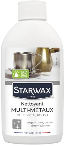 STARWAX - Nettoyant multi-métaux - Argent, inox, cuivre, chrome, laiton - Elimine taches et traces - Retarde l'oxydation - Sans amoniaque - Parfum agréable - Fabriqué en France - 250ml