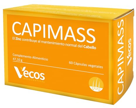 Suplemento Alimenticio con Zinc - Capimass - 60 Cápsulas - Ayuda a Ganar Volumen, Masa y Densidad en tu Cabello - Acción Estimulante y Fortificante - Con Extracto de Té Verde y Uva