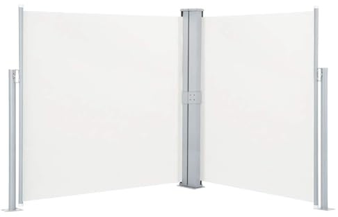 vidaXL Tenda da Sole Laterale Retrattile per Patio Privacy Automatica Schermo Parasole Frangivento 140x600 cm in Tessuto PU Crema Telaio in Ferro