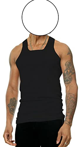 SOFTY® Rib Fitted Vest Athletic Muscle Gym Ribbed Tank Top Mens Vest 100% Cotton (Large, 2 PIECE Black)