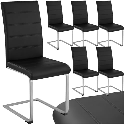 tectake® Set med 6 matstolar i konstläder - ergonomiska stolar med högt ryggstöd och modern design, bekväma och stilrena, perfekta för kök, matsal eller vardagsrum - Svart