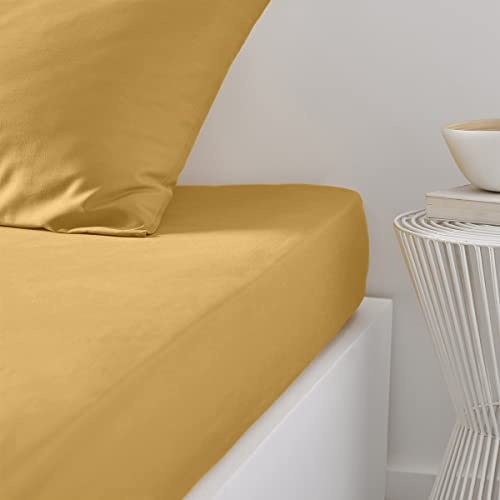 TODAY Essential - Lenzuolo con angoli, 140 x 190 cm, 2 persone, 100% cotone, tinta unita, ocra