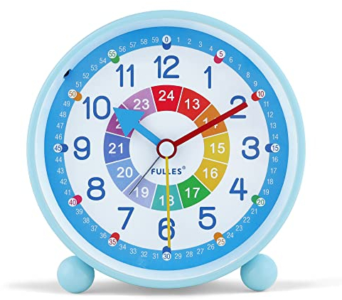 Lafocuse Sveglia per bambini blu senza ticchettio, in metallo, facile da leggere, silenziosa, con luce notturna, sveglia analogica colorata, per ragazzi e ragazze, cameretta dei bambini, 10,5 cm