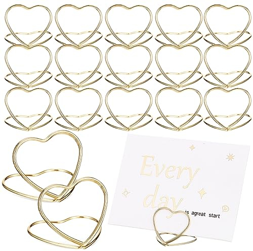 SOLUSTRE 48 Stück Tischkartenhalter Tischnummernhalter Herzform Hochzeitskartenhalter Metall-Tischkartenhalter Schreibtisch-Bildständer Memo-Clips Für Urlaub Partys Hochzeitsnotizen