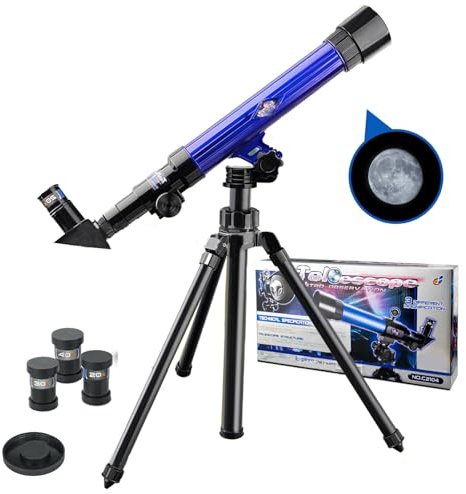 Telescope for Kids 8-12 - Beginner Astronomy Spyglass Telescopic Wish Compass,20x 30x 40x Magnification, Portable for Travel, Gift&Toy for Girls Boys（Blue）