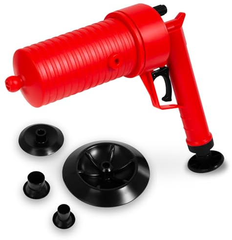 EBERTH Tryckluftsrörrengörare för effektiv rengöring av handfat, toaletter och duschar, tryckluftsrörrengöringspistol, 4 munstycken Ø 4,5-20 cm, toalettrengörare, avlopp, to unclog pipes