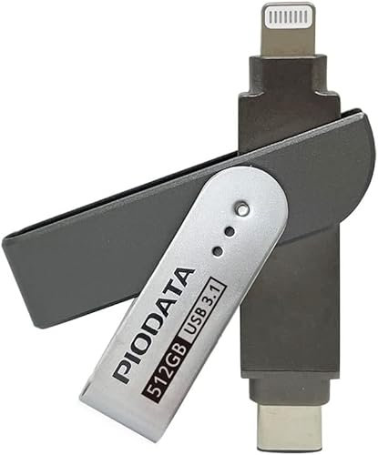 PioData iXflash - Memoria Flash USB 3.1 Tipo C/Lightning con certificación MFi de 512 GB para iPhone, iPad, Mac, PC