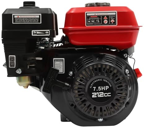 HOARLICN 7.5 Ps Benzinmotor Standmotor, Kartmotor Motor 4-Takt 1 Zylinder 20 Mm Welle Ohv Motor Kartmotor Go-Kart Motor Geräuscharm Bis Zu 4 Kw Für Industrie Und Landmaschinen, Rot+Schwarz